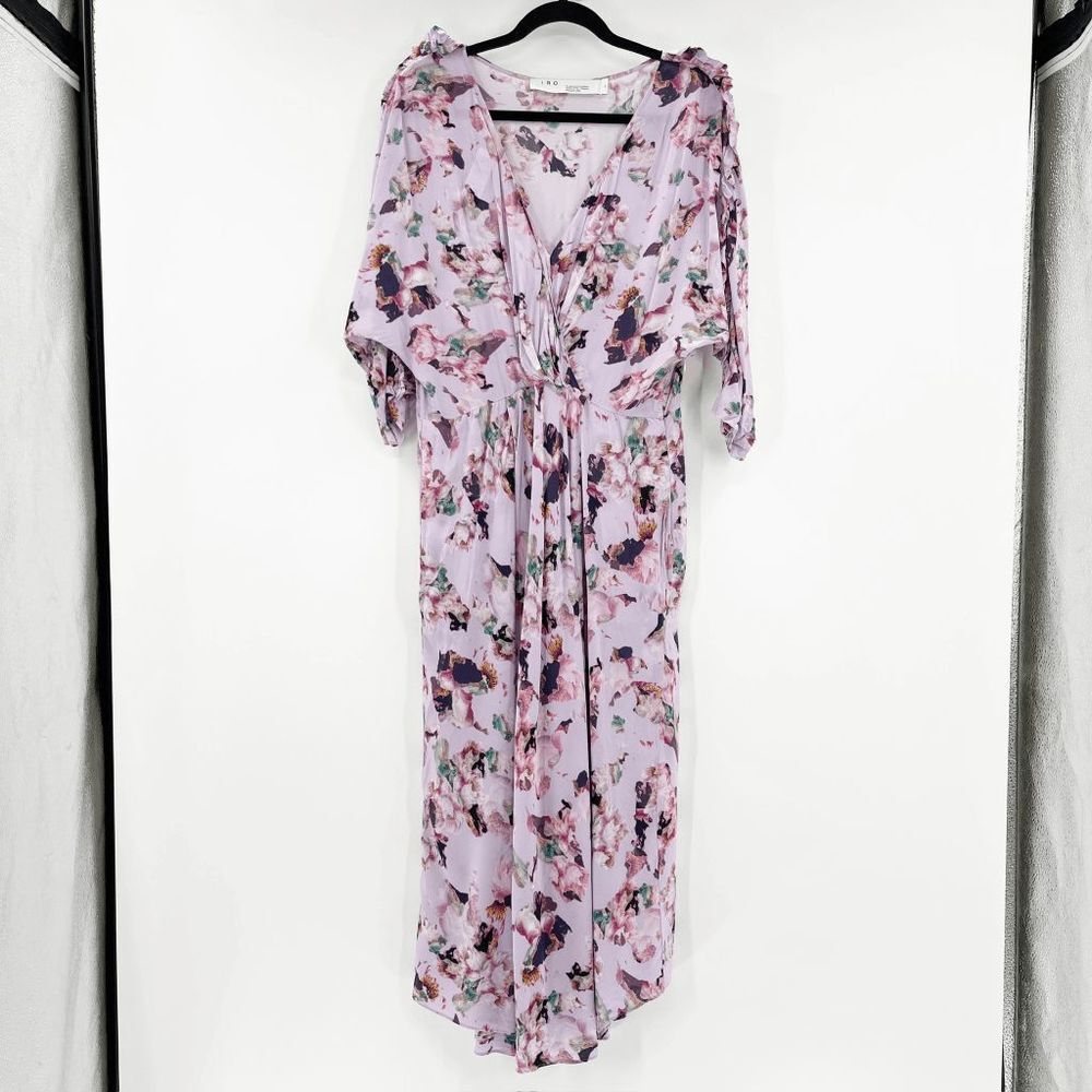 IRO Floral Maxi Dress Women's Size 8 Pink Dolman Sleeve Surplice Cottagecore